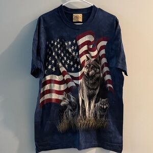 The Mountain Blue Wolf American Flag T-Shirt